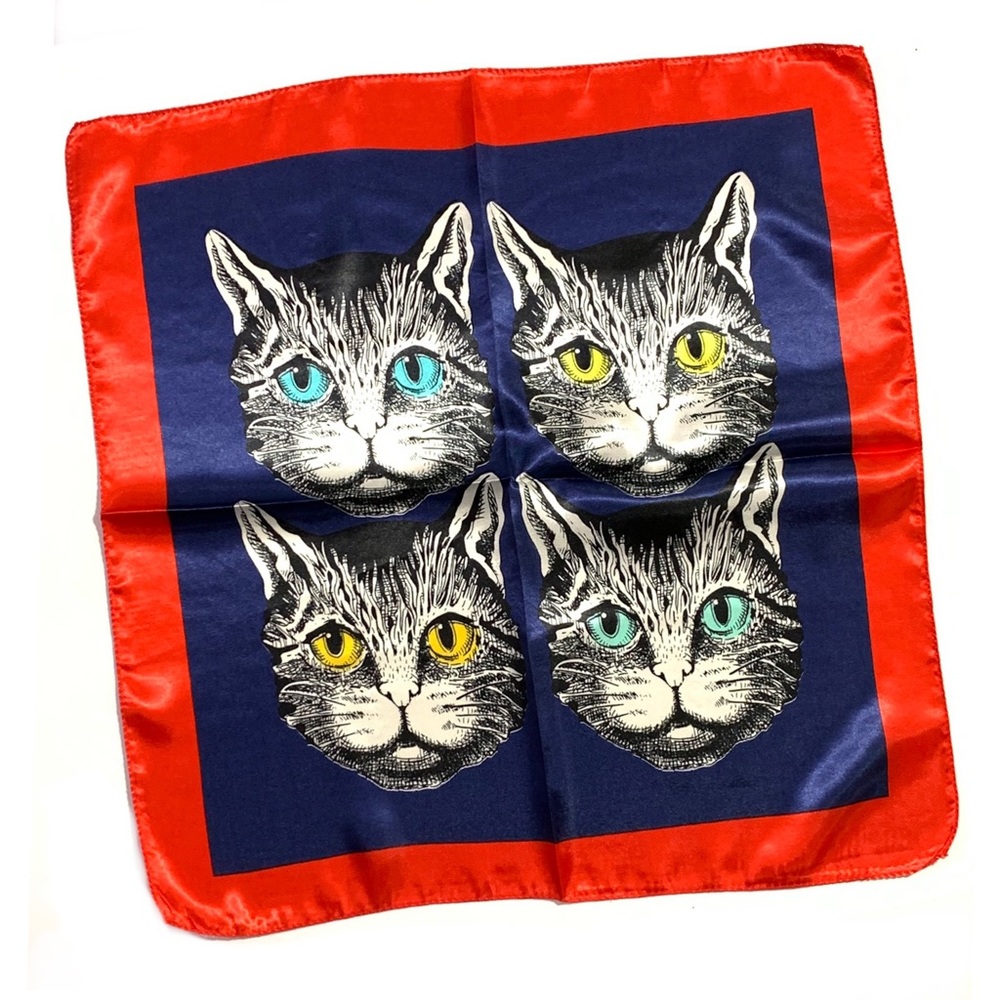 Cat Face Print Square Neckerchief / Bag Scarf